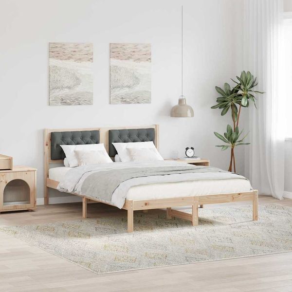 vidaXL Bettrahmen Dunkelgrau 140 x 190 cm Massives Kiefernholz 878195