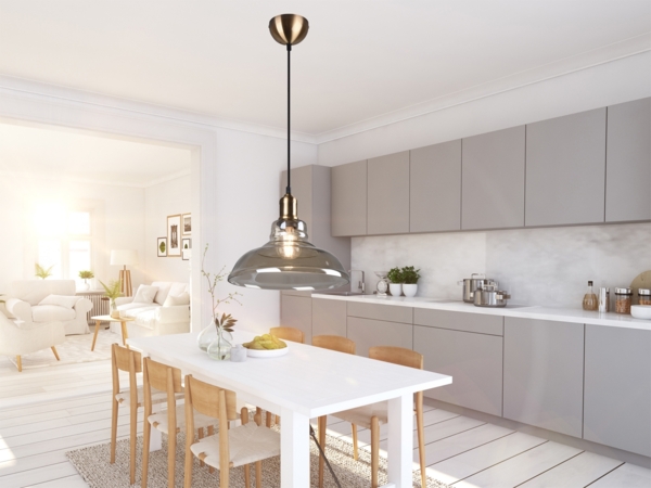 Pendelleuchte ALDO 1-flammig Altmessing Glaslampenschirm in Rauchfarbig, Ø 28cm