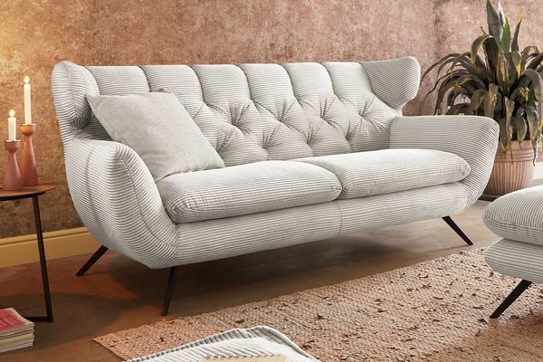 KAWOLA Sofa CHARME 3-Sitzer Cord cremeweiß 94 x 95 x 225 cm