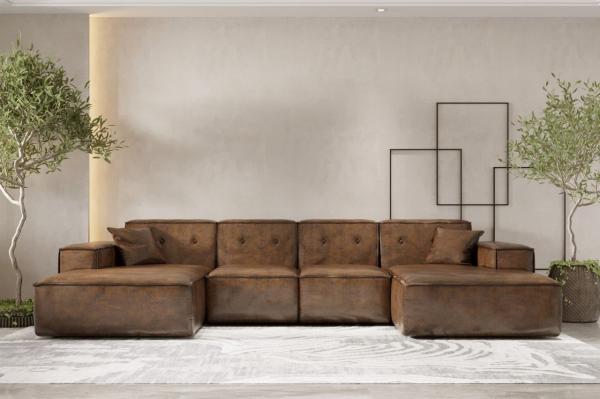 Wohnlandschaft Sofa U-Form CESINA in Stoff Gobi (Vintage Look) Braun