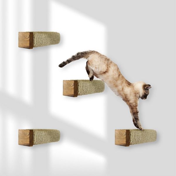 Rohrschneider Katzen-Kletterwand Katzentreppe Wand Wandelement Kratzstamm mit Sisalseil