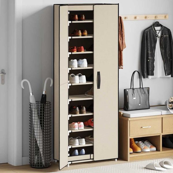Schuhbank | Schuhschrank | Schuhregal Creme 60x30x166 cm Stoff