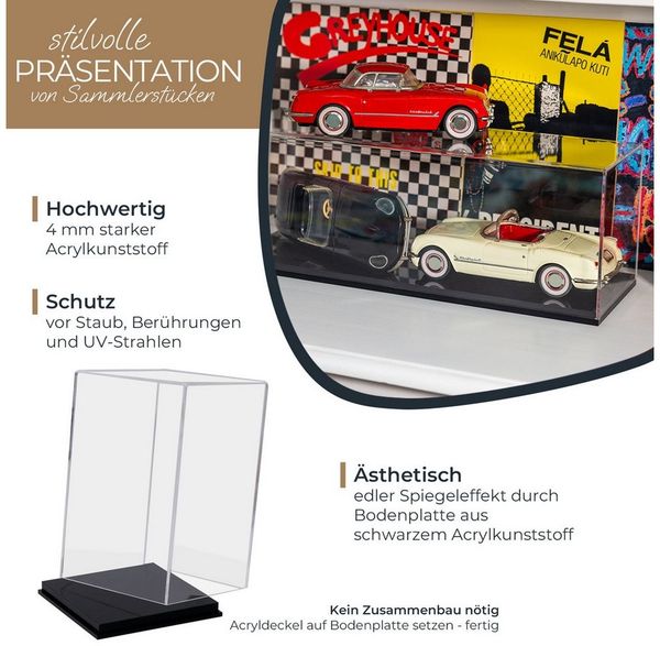 HMF Vitrine elegante Acryl Vitrine, Ausstellungskasten für Sammelstücke Schaukasten für Modellautos, Figuren, 14 x 14 x 22 cm, transparent