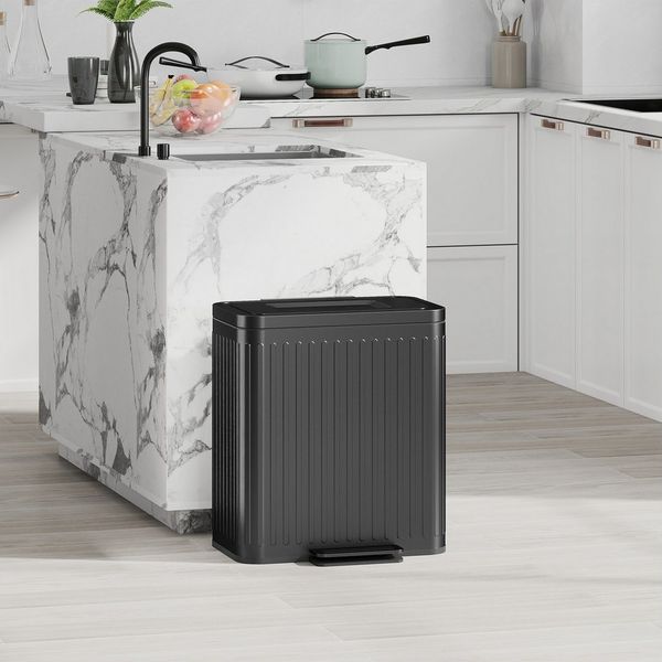 HOMCOM Mülltrennsystem Mülleimer Küche 2x20 Liter mit Soft-Close-Deckel, Offenhaltefunktion, für Küche, Schlafzimmer, Schwarz
