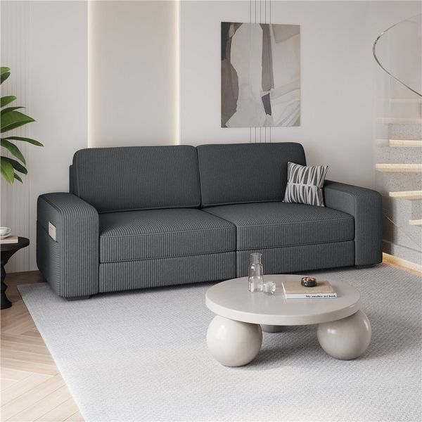 Yaheetech Schlafsofa Zweisitzer-Sofa Polstersofa aus Cordstoff, Breite Sitzfläche für Wohnzimmer/Schlafzimmer/Spielzimmer