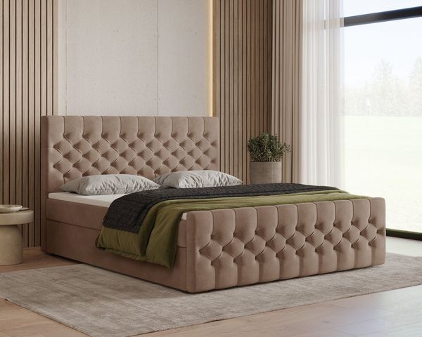 MOEBLO Boxbett Bett 12 (Luxusbett im Chesterfield-Design, 160x200 cm, Velours-Bezug, Hoher Schlafkomfort, modernes Velours-Design mit Steppung Polsterbett Kontinentalbett, dekorativem Kopfteil, aus Samt, inklusive Topper und Bettkasten), (BxHxT):144/16...