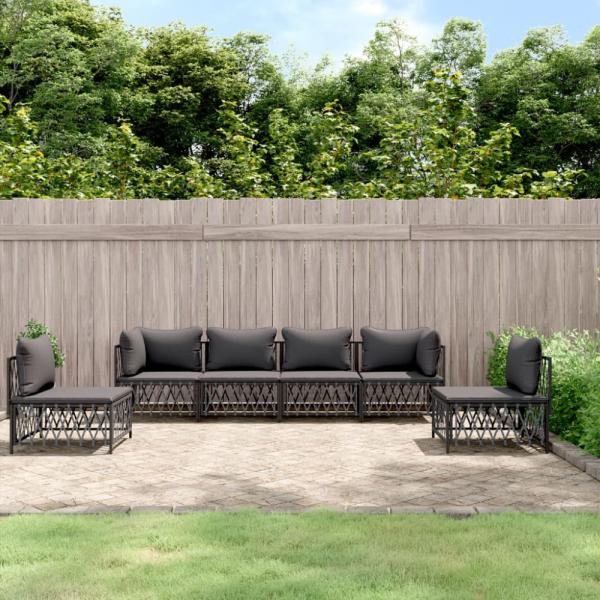 vidaXL 6-tlg. Garten-Lounge-Set mit Kissen Anthrazit Stahl 3186843