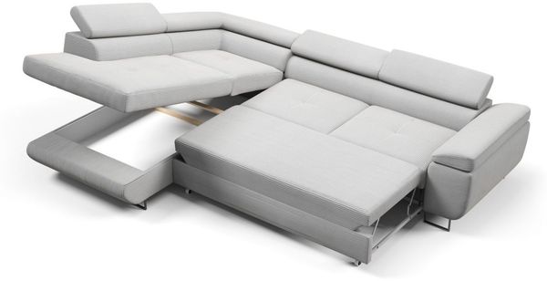 Ecksofa mit Schlaffunktion DECLAN Stoff Poso Altweiß Ottomane Links Bild 2