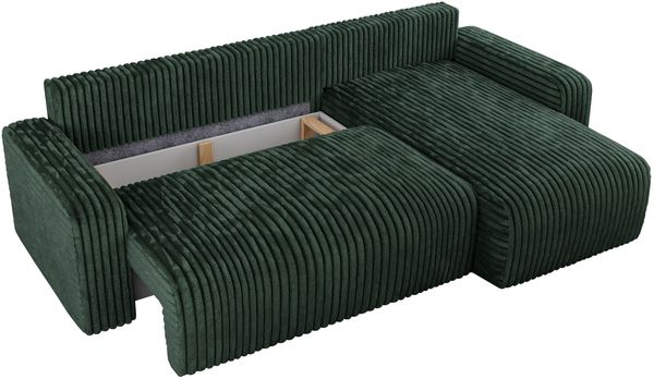 Ecksofa L-form, mit Schlaffunktion und Bettkasten - ARGOS, Grün, Cord Bild 5
