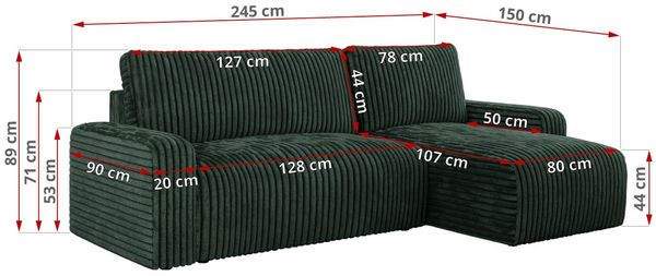 Ecksofa L-form, mit Schlaffunktion und Bettkasten - ARGOS, Grün, Cord Bild 6