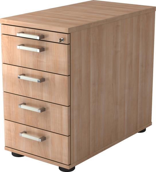 bümö Schreibtisch Schrank abschließbar, Schubladenschrank Holz in Nussbaum, Container mit Schubladen - Schubladen Schrank Büro, Schreibtisch Container od. Schreibtisch Kommode mit Chromgriffe, SC50-N-N-CE