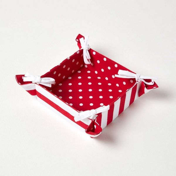 Homescapes Brotkorb Faltbarer Brotkorb – Polka Dots rot, Wende-Design