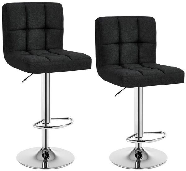 Stilvoller Barstuhl 2er-Set aus Leinen & Metallbeinen schwarz