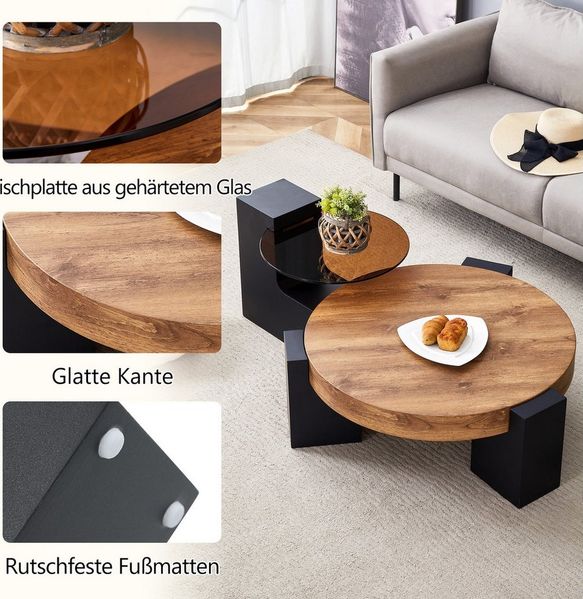 i@home Beistelltisch runder Tisch, Couchtisch (2-St, 1 Set, 2 Tisch), mit Glasplatte,zerlegbares Design für eine flexiblere Raumnutzung