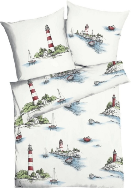 Kaeppel Bettwäsche Küstenlandschaft, Mako-Satin, 2 teilig, Mit Leuchtturm