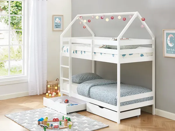 Vente-unique - CHORI Bett Holz, Platte Weiß - B 96 cm x H 200 cm x L 196 cm