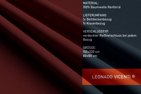 Leonado Vicenti Bettwäsche Baumwolle 135x200, 155x200, 155x220, 200x200, 200x220 oder 240x220, Renforcé, 2 teilig, Einfarbig mit Reißverschluss Bild 3