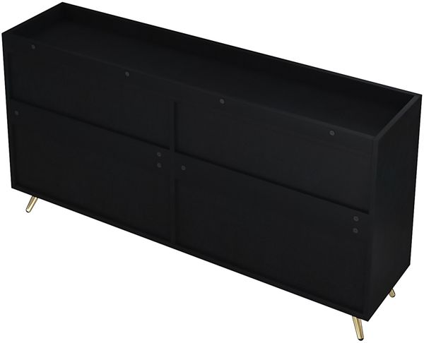 Merax Sideboard Beistellschrank, Hochschrank mit verstellbaren Einlegeböden und goldfarbenen Metallstreifen, Schwarz und gold Bild 7