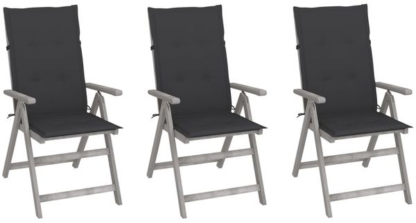 vidaXL Verstellbare Gartenstühle 3 Stk. mit Auflagen Massivholz Akazie 3064728