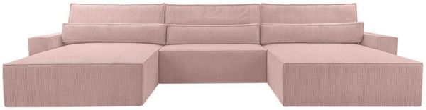 MOEBLO Wohnlandschaft DENVER U, Eckcouch aus Cordstoff Ecksofa U-Form Cord Sofa Couch Polsterecke U-Sofa - 410x85x200cm, mit Bettkasten und Schlaffunktion