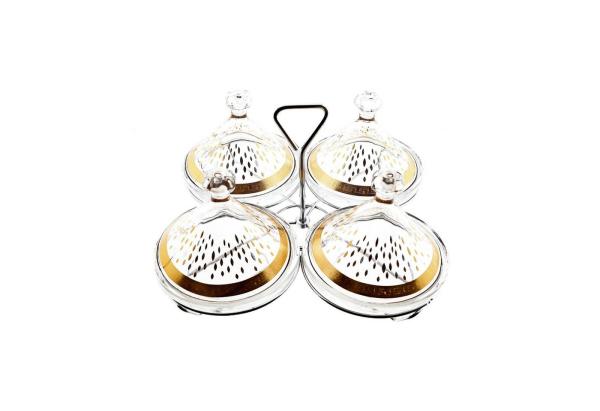 Almina Snack-Set Tajine 9 Teilig aus Glas mit goldenen und silbernen Muster Punktemotiv