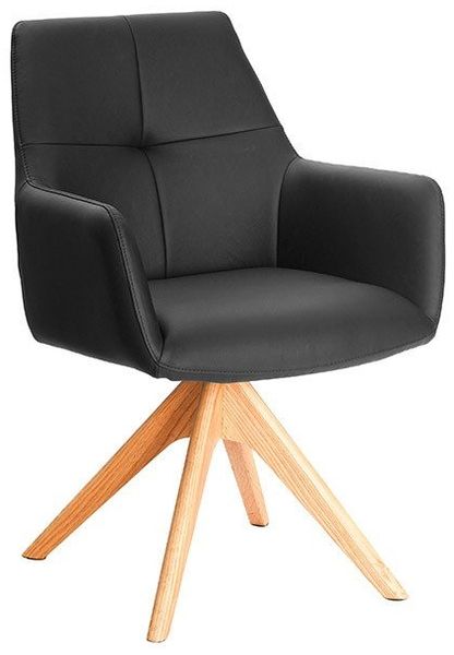 riess-ambiente Drehstuhl ALMARA schwarz/natur - Eiche, Echtleder, 360°, Massivholz, modern (Einzelartikel, 1 St), Natürlicher Polsterstuhl - ideal f. Ess- & Wohnzimmer oder Home Office