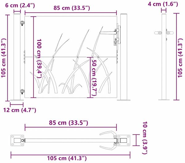 vidaXL Gartentor Schwarz 110 x 105 cm Pulverbeschichteter Stahl 42015889 Bild 10