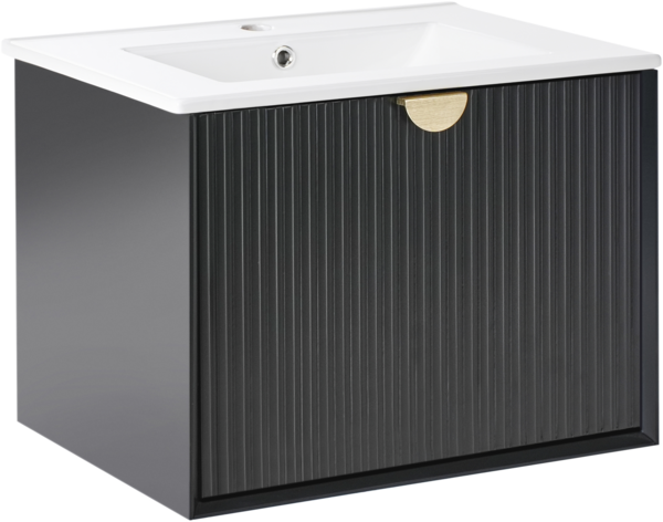 Wandmontierter Waschbeckenunterschrank mit Waschbecken BONAIRE 60 cm Schwarz