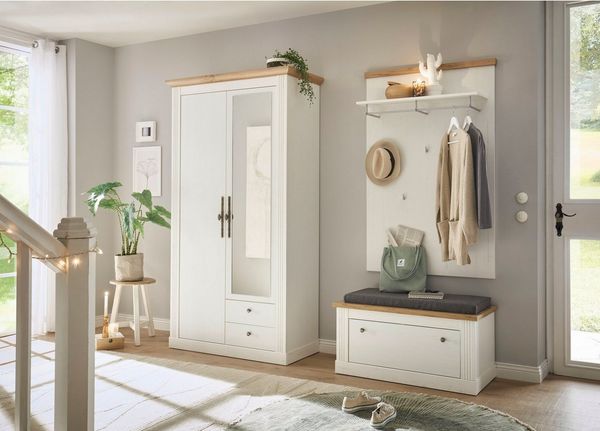 OTTO home Garderoben-Set WESTMINSTER TOPSELLER!, (3-St, Schuhbank, Paneel, Garderobenschrank), im romantischen Landhausstil