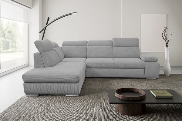 WERK2 Ecksofa Alicante Cord, inkl. Bettfunktion & Bettkasten, Breite 280cm, L-Form, Schlafsofa mit Bettkasten & verstellbaren Kopfstützen.