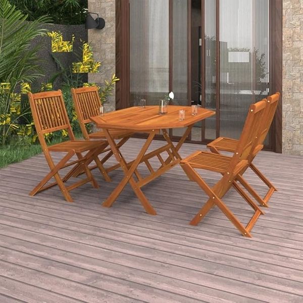 IKAYAA Garten-Essgruppe: Klapptisch aus Akazienholz mit 4 Esszimmerstühlen