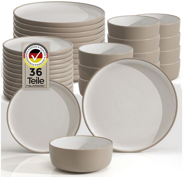 Hausfelder Geschirr-Set Steingut Geschirrset 12 Personen, 36teilig, Nordic Sand (36-tlg), 12 Personen, Steinzeug, spülmaschinen- & mikrowellengeeignet, Reaktivglasur