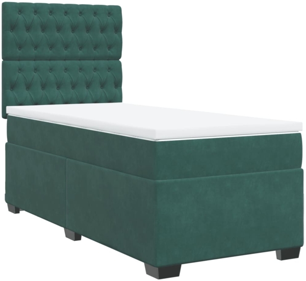 vidaXL Boxspringbett mit Matratze Dunkelgrün 90x190 cm Samt 3290795