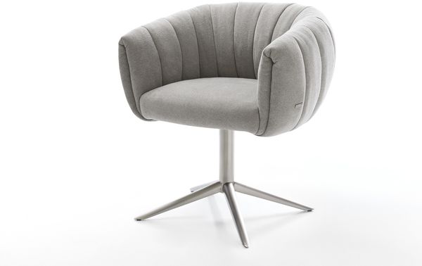 Drehstuhl Jada-Flex Strukturstoff Soft Grau Fußkreuz Edelstahl 360° drehbar Wippfunktion Taschenfederkern