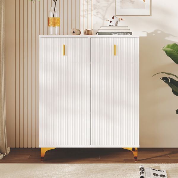 Flurschrank 83x35x101 cm - Elegantes Design mit Push-to-Open-Funktion & Goldakzenten