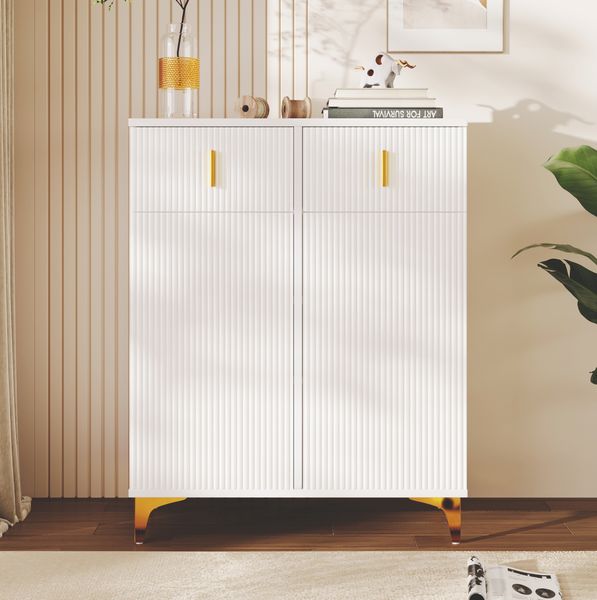 Flurschrank 83x35x101 cm - Elegantes Design mit Push-to-Open-Funktion & Goldakzenten