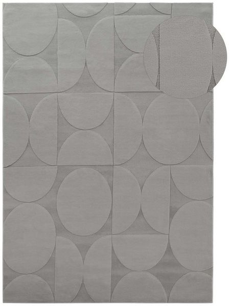 TaraCarpet Teppich Taipe-Rotatoria Hasenfell extra weich Hoch-Tief-Struktur, rechteckig, Höhe: 13 mm, Hasenfell Kreise grau Wohnzimmer Schlafzimmer Esszimmer 60X110