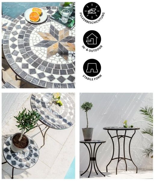 Dehner Gartentisch Diana, Ø 90 cm, Höhe 75 cm, Metall, mosaikoptik, braun/grau/weiß Bild 2