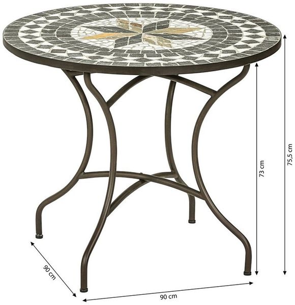 Dehner Gartentisch Diana, Ø 90 cm, Höhe 75 cm, Metall, mosaikoptik, braun/grau/weiß Bild 4