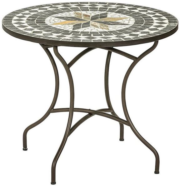 Dehner Gartentisch Diana, Ø 90 cm, Höhe 75 cm, Metall, mosaikoptik, braun/grau/weiß
