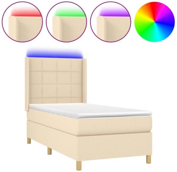 vidaXL Boxspringbett mit Matratze & LED Creme 90x190 cm Stoff