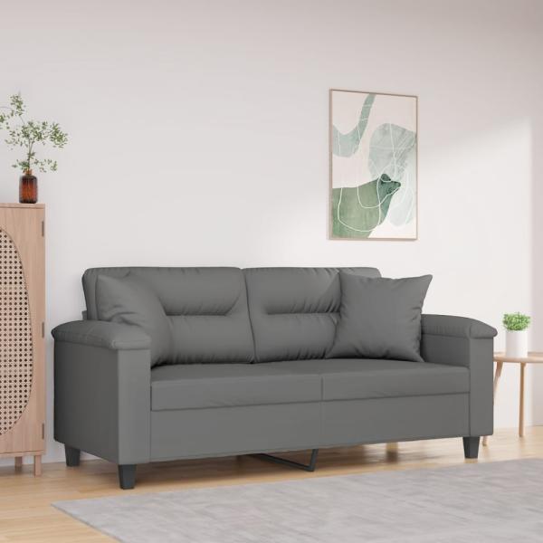 vidaXL 2-Sitzer-Sofa mit Kissen Dunkelgrau 140 cm Mikrofasergewebe 3200973