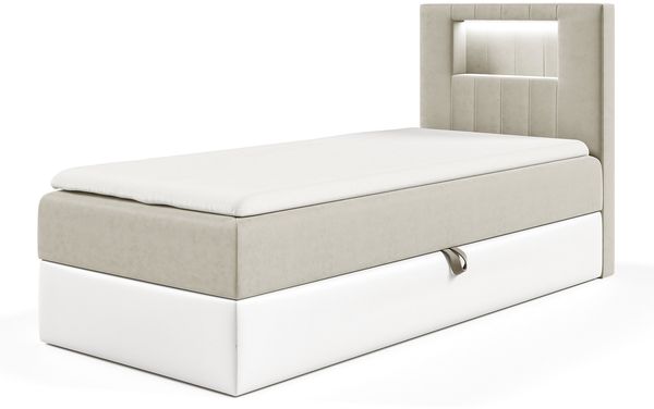MEBLINI Kinderbett mit Bettkasten GARETH 1 100x200 Rechts - H3/Beige Samt Gepolstert Einzelbett mit Matratze - Polsterbett mit Stauraum - Bett mit Kopfteil – Stauraumbett