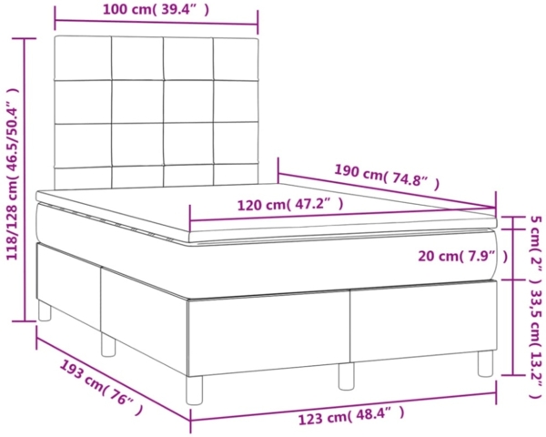 vidaXL Boxspringbett mit Matratze & LED Dunkelgrau 120x190 cm Samt 3270312 Bild 4