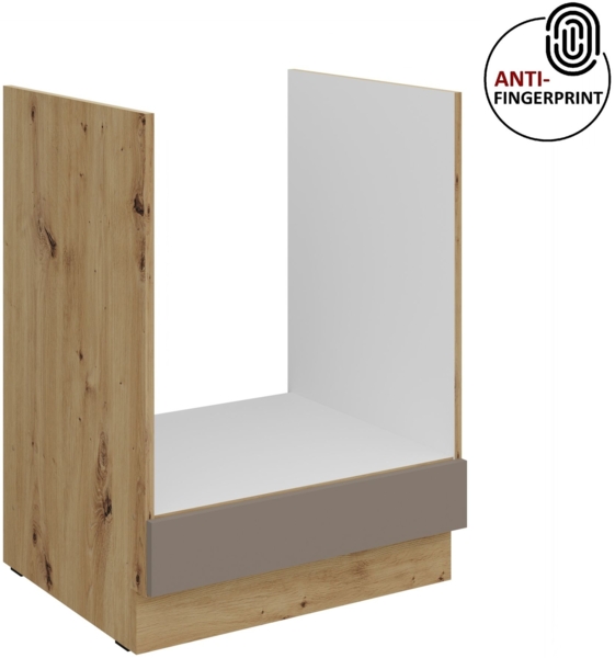 Küchen Herdunterschrank 60 cm Küche ARIA Sandgrau ultra matt + Eiche Artisan matt, hochwertige Fronten mit Anti Fingerprint Beschichtung Küchenzeile Küchenblock