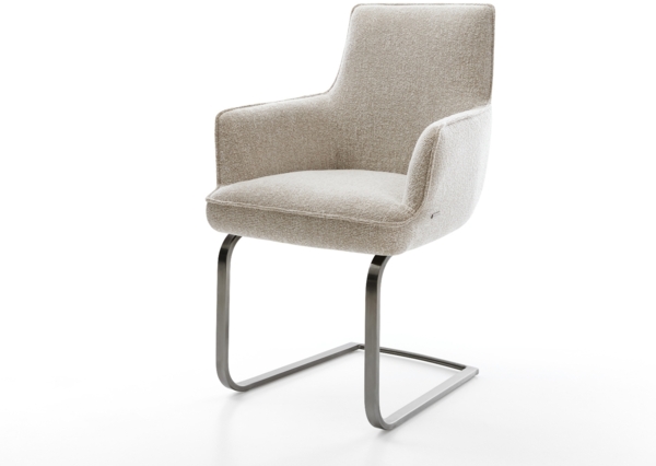 Freischwinger Heira-Flex mit Armlehnen Webstoff Soft Beige Freischwinger flach Graphit Taschenfederkern