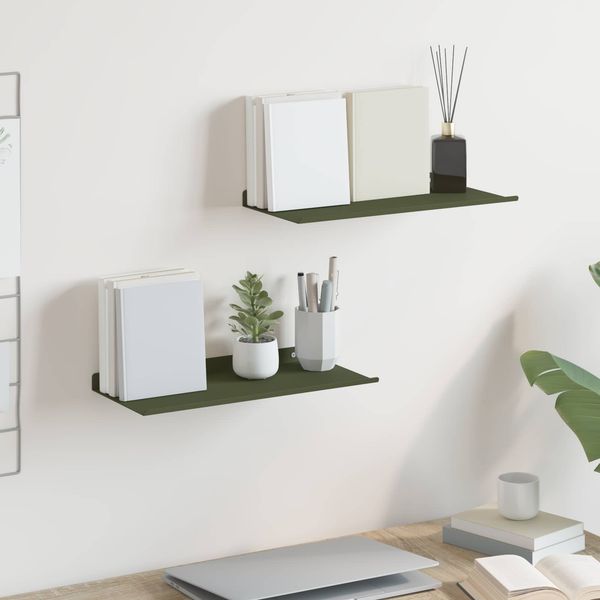 vidaXL Schwebendes Regal 2 pcs Olive Grün 40 x 18 x 2,5 cm Stahl 8004016
