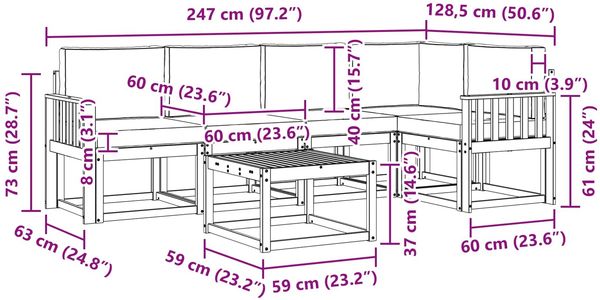 vidaXL Outdoor-Sofagarnitur 6 pcs Weiß und Hellgrau 3387660 Bild 8