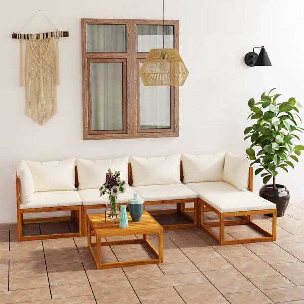 vidaXL 6-tlg. Garten-Lounge-Set mit Auflagen Creme Massivholz Akazie 3057655