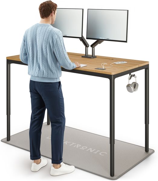 Desktronic Elektrisch höhenverstellbarer Schreibtisch HomeMax 160x80 cm Schwarz/Massives Eichenholz mit Memory-Funktion, Anti-Kollisions Technologie, USB-A und USB-C-Ladeanschlüssen
